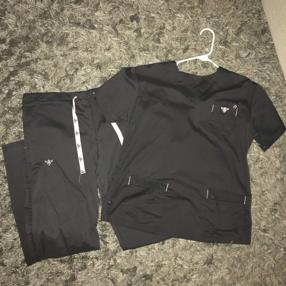 grey med couture scrub set